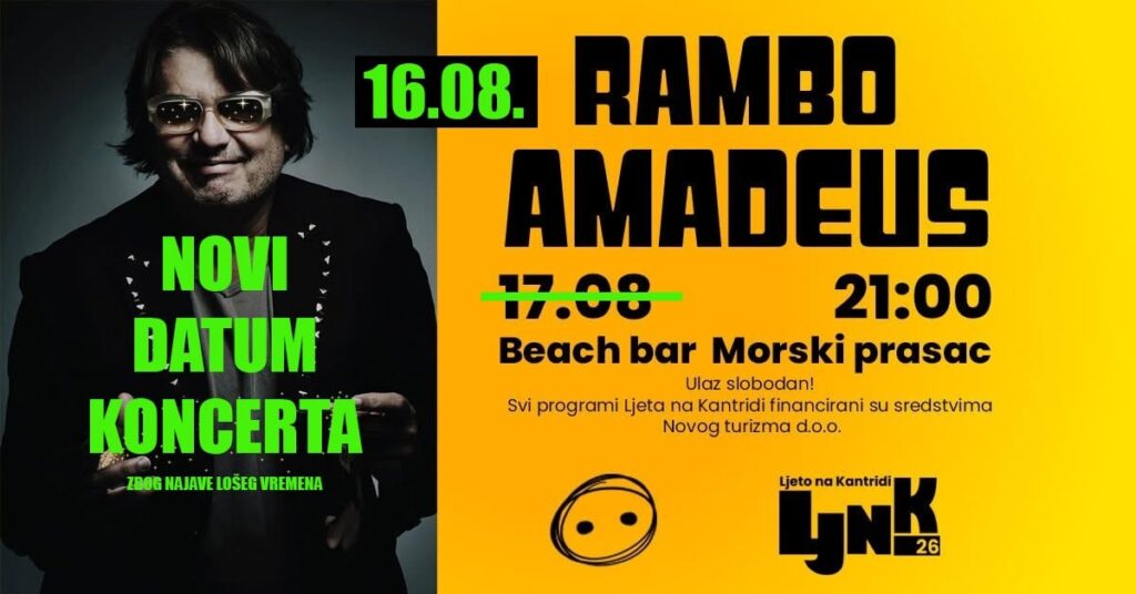 Rambo Amadeus na Kantridi dan ranije: koncert pomaknut zbog najavljene promjene vremena