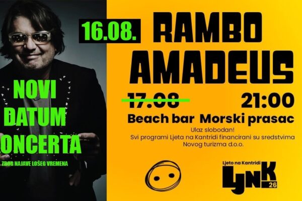Rambo Amadeus na Kantridi dan ranije: koncert pomaknut zbog najavljene promjene vremena